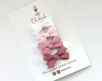 Grosgrain Ribbon Bow Hair Clips: Set of 4 Tiny Snap Clips