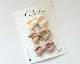 Medium Bow Hair Clip Set | Set of 3 Snap Clips, Baby Hair Clip, Toddler bow, Grosgrain ribbon clip, medium small bows