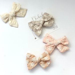 Embroidered Bow | cute Bows, baby Bows, Alligator clips, Birthday present, Flower Girl, Party Favor, Floral Bow