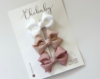 Medium Bow Hair Clip Set | Set of 3 Snap Clips, Baby Hair Clip, Toddler bow, Grosgrain ribbon clip, medium small bows