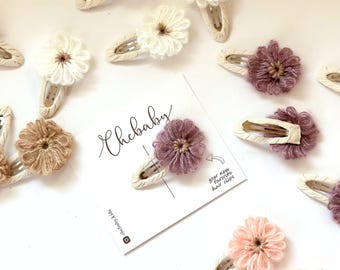 Wool Yarn Flower Hair Clips: Toddler Floral Snap Clips