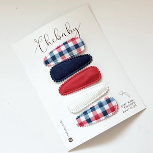 4th of July Fabric Snap Clips: Set of 5 Toddler Hair Barrettes