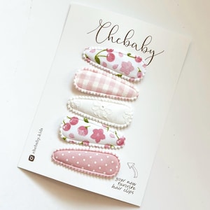 Cherry Fabric Snap Clips: Toddler & Baby Hair Barrettes, Set of 5
