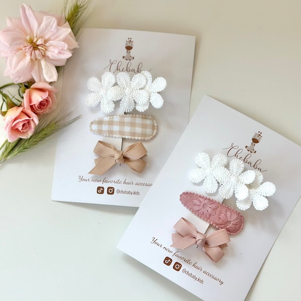 Barrettes à cheveux pour fille | Variété de 3 pinces, pinces à tissu, pinces à cheveux pour tout-petit, pinces à cheveux pour bébé, pinces à franges, nœuds pour cheveux, pince à cheveux fleur