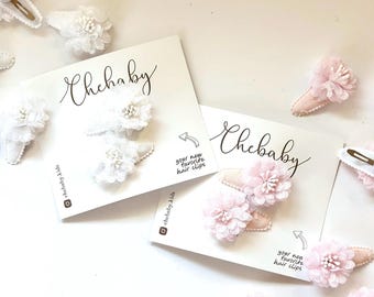 Flower Hair Clips - Set of 2 Fabric Snap Clips - Baby & Toddler