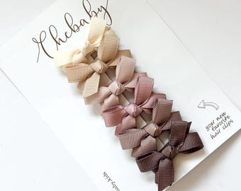 Grosgrain Ribbon Bow Hair Clips - Set of 6 Neutral Colors