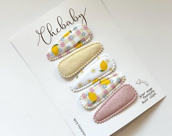 Lemon Fabric Snap Clips: Set of 5 Toddler Hair Barrettes
