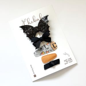Variety set of 5 hair clips | Halloween set, fabric snap clips, Toddler hair clips, Baby Hair Clips, fringe clips, hair bows