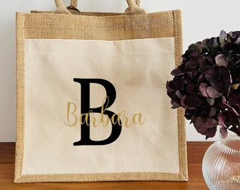 Burlap shopper, burlap bag, initial and name bag, tote bag, personalised, market bag