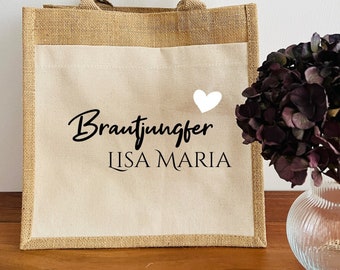 Jute Shopper personalisiert für die Trauzeugin, Jutetasche, Tasche mit Name, Hochzeitstasche, Kosmetiktasche