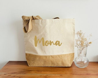 Shopper con il tuo nome - shopper in iuta personalizzata, shopping bag, uni bag