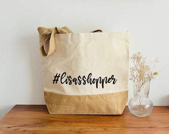 Shopper con il tuo nome - shopper in iuta personalizzata, shopping bag, uni bag