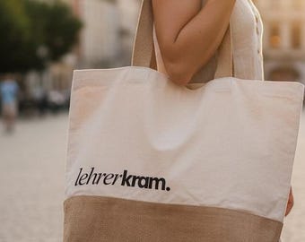 Lehrerkram Jutetasche aus Bio-Baumwolle – Geschenkidee für Lehrerinnen & Lehrer | Nachhaltige Stofftasche personalisierbar