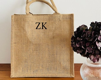 Initials - Burlap Shopper, Burlap Bag, Bag with Name, Tote Bag, Personalised, Market Bag