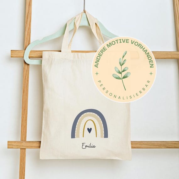 Personalisierte Baumwolltasche mit Regenbogenmotiv – nachhaltige & hochwertige Geschenkidee zur Geburt, Taufe oder zum Geburtstag