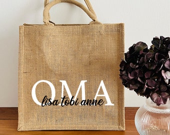 Grandma - desired name - jute shopper, jute bag, bag with name, shopping bag, personalized, market bag