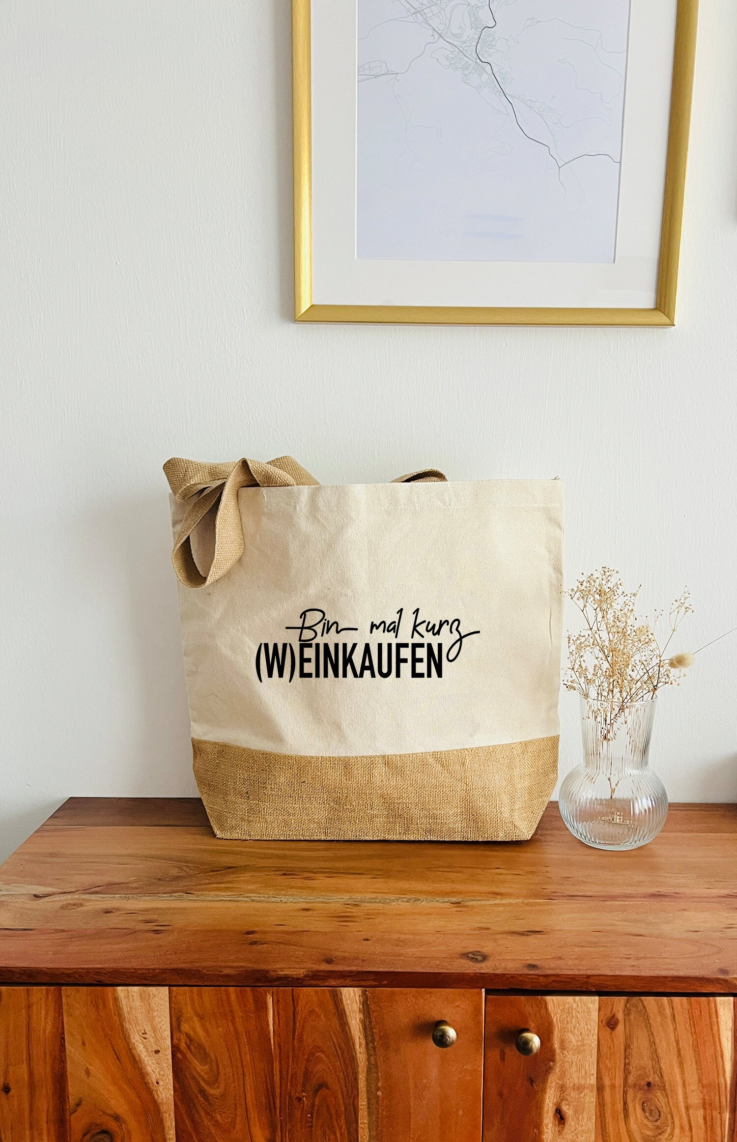 Jute fabric bag – saying “I’m just going shopping”, 3 sizes & font colors, sustainable shopping bag gift