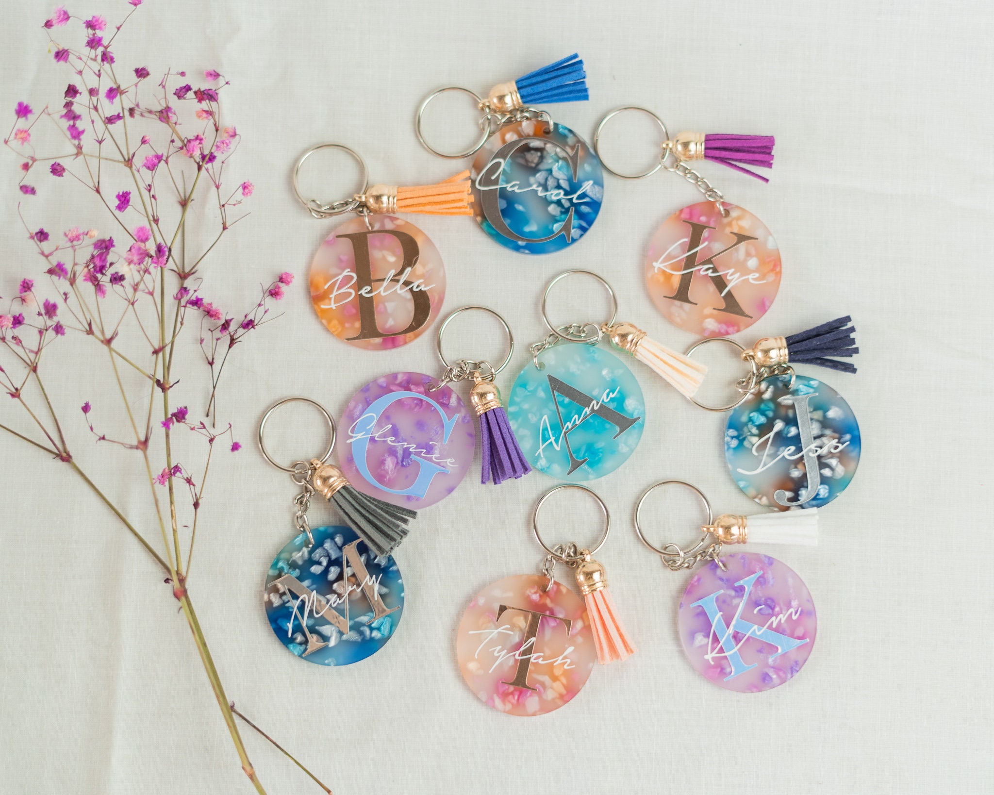 resin monogram keychains