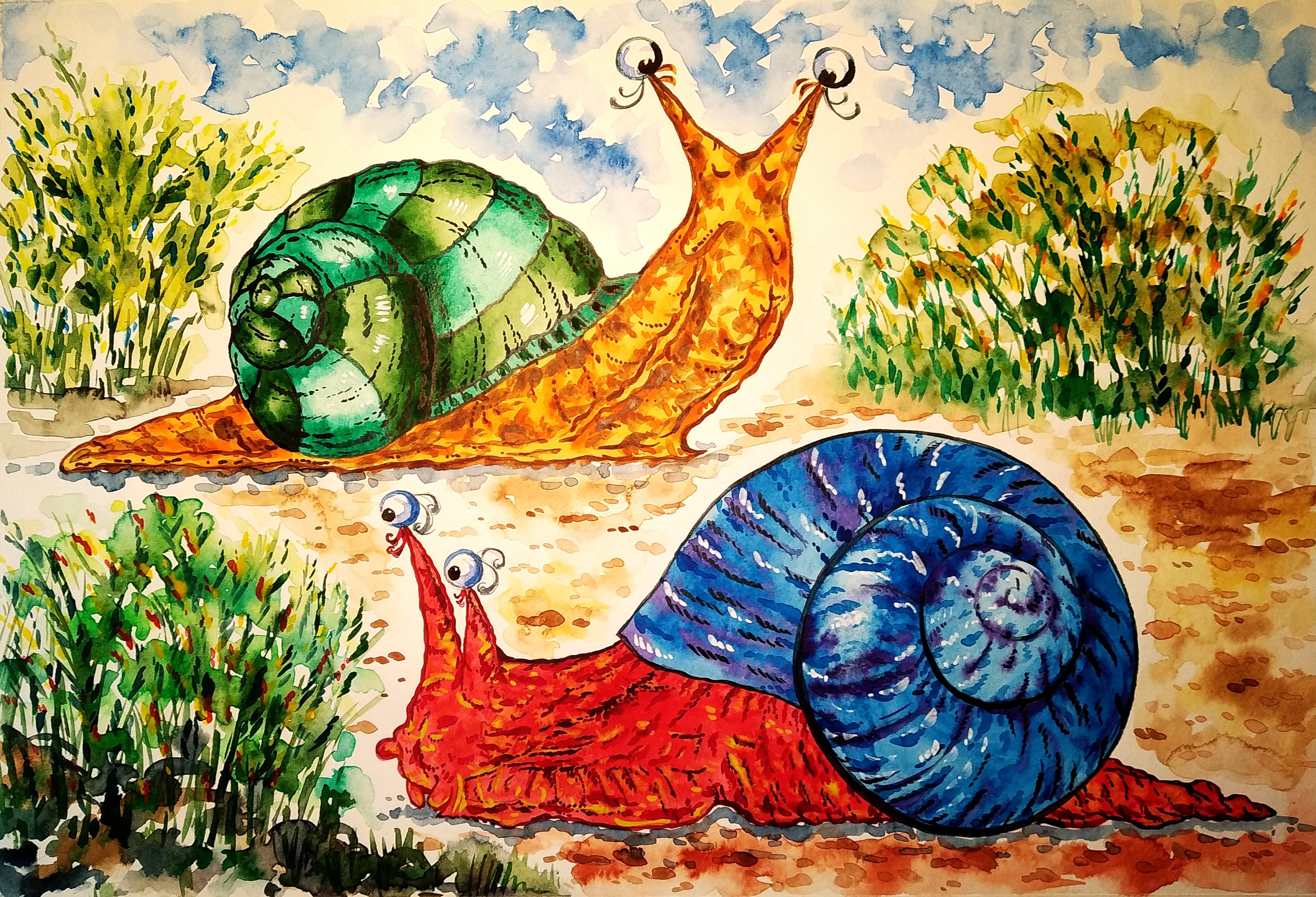 Snail Painting Watercolor Original Art 11 by 16 Etsy