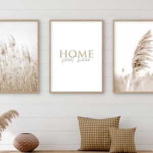 3 pcs. Poster Set Light Beige Grasses Pampas "Home Sweet Home" | Reframed®