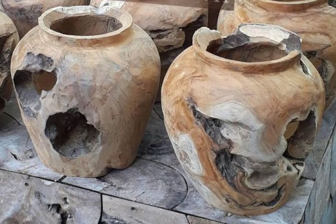 Big size TEAK WOOD VASE/ Floor vase / Rustic vase/ Wooden Etsy