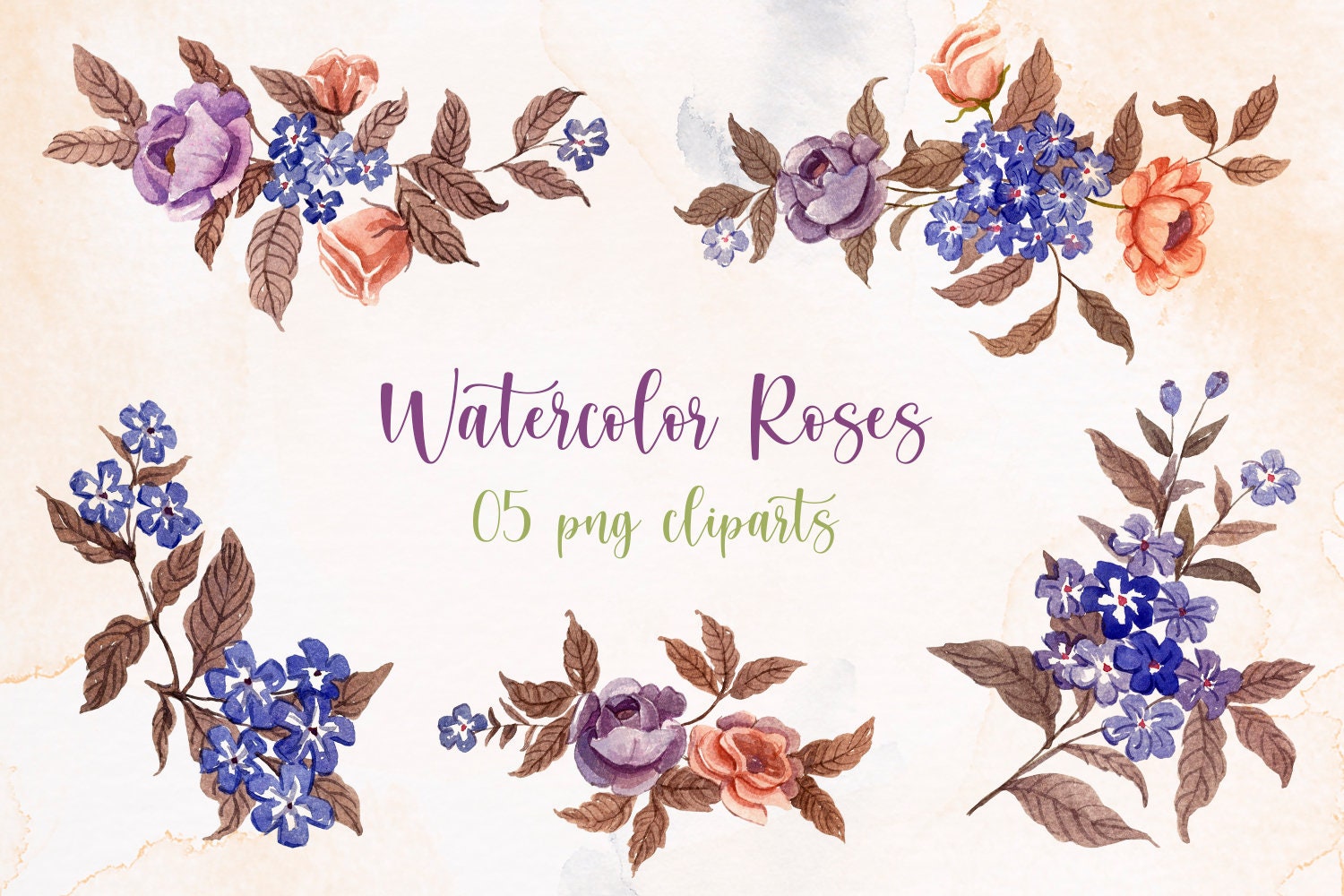 Watercolor Roses Clip art bundle Hand painted Roses Roses clipart Roses ...