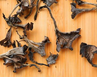 1.5 ounces BLACK TRUMPET Dehydrated ORGANIC Mushroom responsibly foraged culinary health wellness supplement Mother Nature craterellus