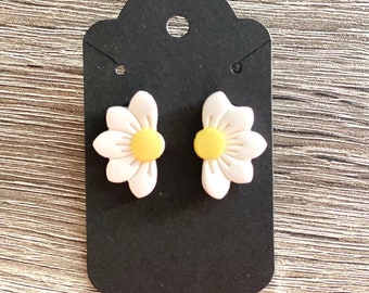 Half flower stud earrings - handmade polymer clay earrings