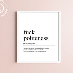 Definicja „pieprzyć uprzejmość”: grafika ścienna dla fanów prawdziwych zbrodni (pobieranie cyfrowe)