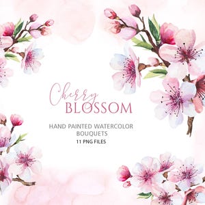 Watercolor sakura bouquets - Pastel pink cherry flowers and buds for spring japanese wedding and party stationery 11 PNG instant download