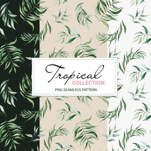 Aquarell tropische grüne Blätter Muster, botanische Grün, 4000x4000px PNG Illustration sofortiger Download