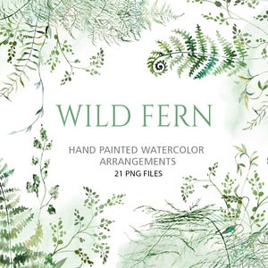 Arrangements aquarelle de verdure de forêt - 21 fichiers PNG - Clipart mariage - fougères et feuilles d'asperges - Invitations botaniques et conception de fête