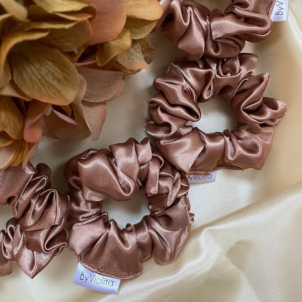 Taupe Satin Scrunchies