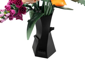 Vase noir compatible LEGO pour fleurs du jardin botanique - Vase décoratif moderne imprimé en 3D pour le jardin botanique LEGO