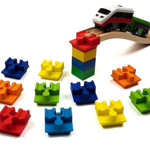 Wooden Train Track Duplo Adapters, Bridge Building Expansion Set Compatible with Brio, Lillabo/IKEA, Thomas, Melissa & Dough