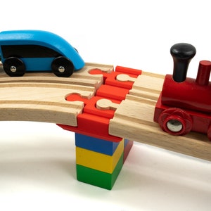 Double Wooden Train Track Duplo Adapters, Bridge Building Expansion Set Compatible with Brio, Lillabo/IKEA, Thomas, Melissa & Dough