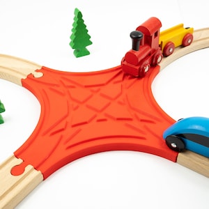 Wooden Train Track 4-Way Intersection: Compatible with Brio, IKEA, Thomas