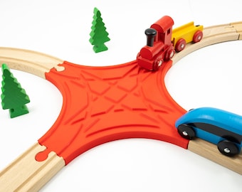 Intersection étoile à 4 voies pour voie ferrée en bois compatible avec Brio, Lillabo/IKEA, Thomas, Melissa et Dough