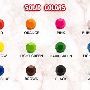 May include: An image showcasing a variety of solid-colored, geometric shapes. The colors include red, orange, pink, bubblegum, yellow, light green, dark green, light blue, dark blue, brown, black, and white. Text at the top reads "SOLID COLORS".