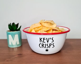 Personalised Snack Bowl CRISPS, Red or Blue Treat Bowl Children Gift, Friends, Funny Present in RED 12 x 6.5 cm  400ml