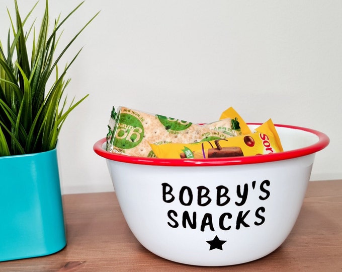 Personalised Snack Bowl Small Movie Night Game Night Named Snacks Enamel Gaming Film Party Novelty Gift Idea Fun Present Snacks Name Food