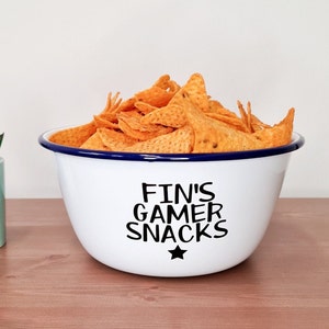 Gamer Snacks Personalised Bowl LARGE Gaming Sweets Food Creator Vlogger Blogger Snacker Fun Novelty Gift Teenager Cosplay Kids Adult