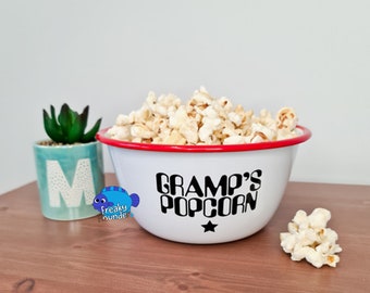 Personalised Snack Bowl POPCORN, RED or BLUE, Adult Bowl, Movie Nights, Kids Gift, Kitchen Ware, Present, Childs gift 12 x 6.5 cm  400ml
