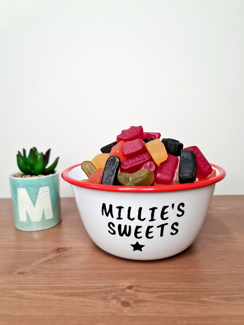 A Bowl Contains 675 Sweets Personalised Sweet Bowl In Red 12 x 6.5 cm Approx capacity | Etsy