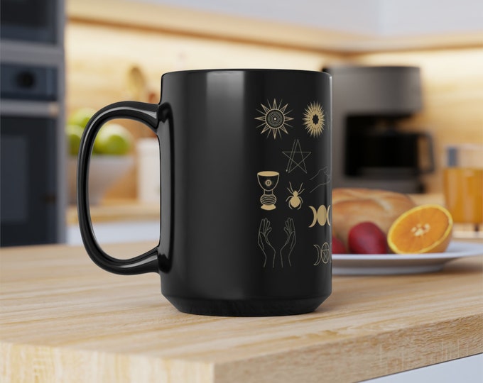 Witchy Symbols Black Mug, 15oz