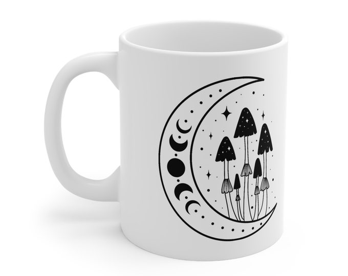 Moon Mushrooms Ceramic Mug 11oz Pattern D