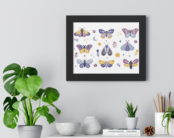Moon Phase Moths Framed Horizontal Poster