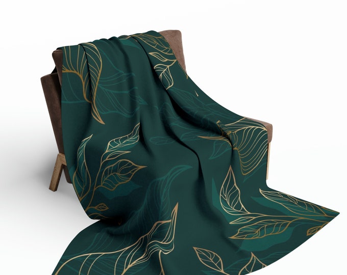 Green and Gold Leaves Arctic Fleece Blanket