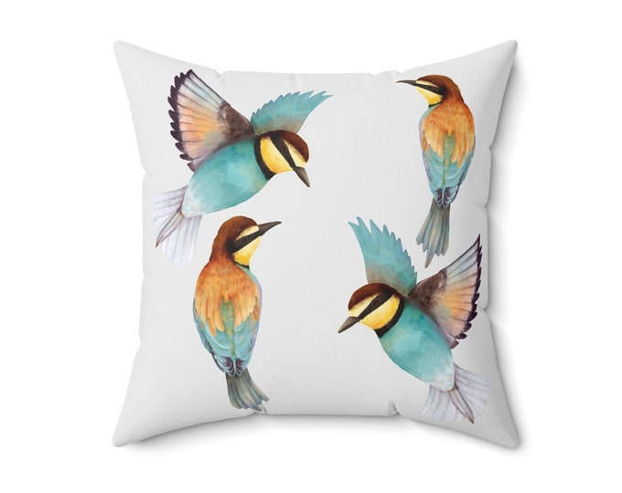 Watercolor Birds Spun Polyester Square Pillow