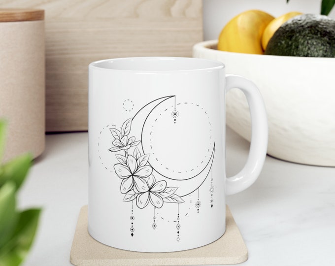 Ornate Moon Flowers Ceramic Mug 11oz